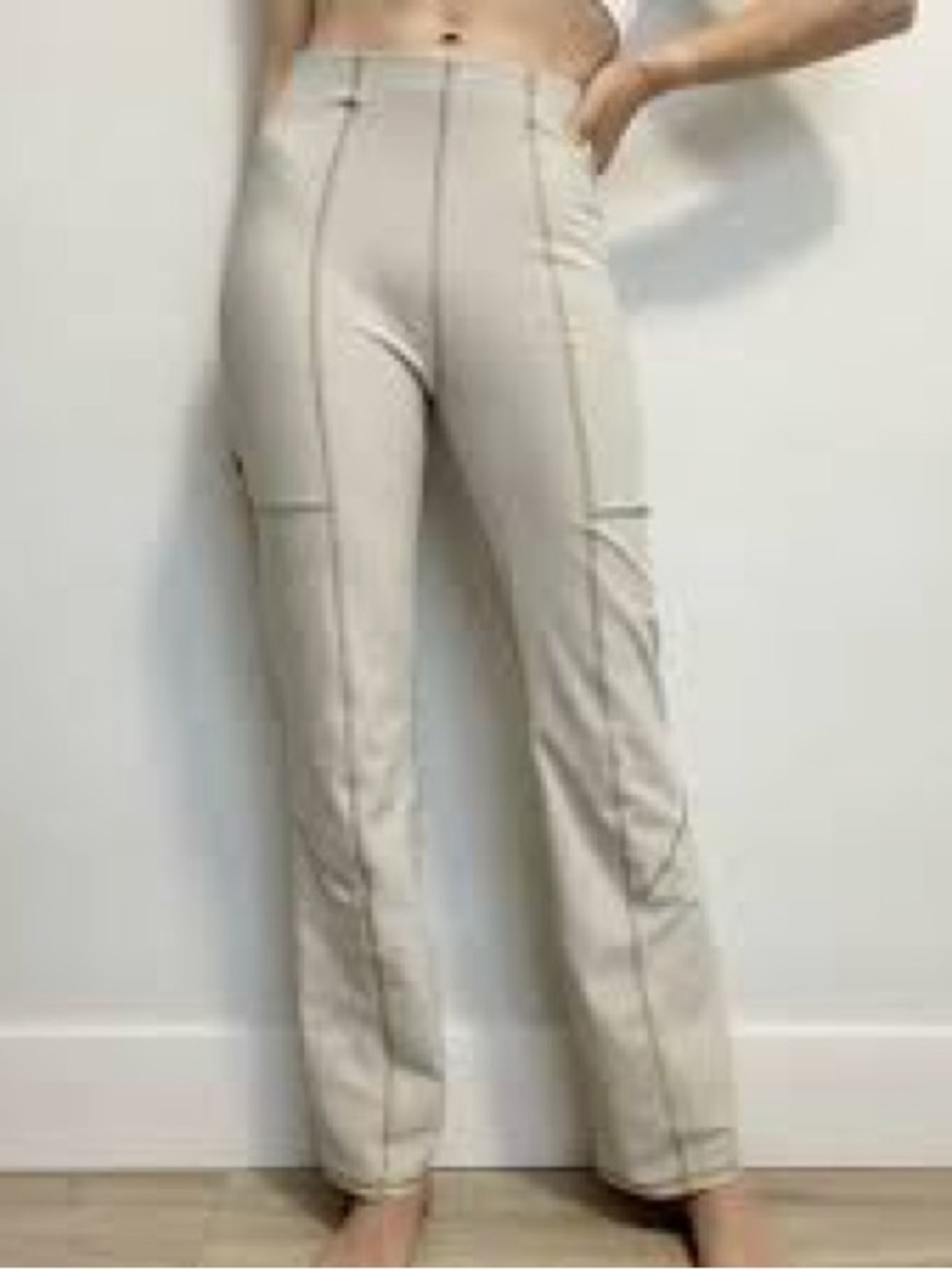 Wilfred High Waist Seam Detail Straight Leg Pants Cream Size XXS